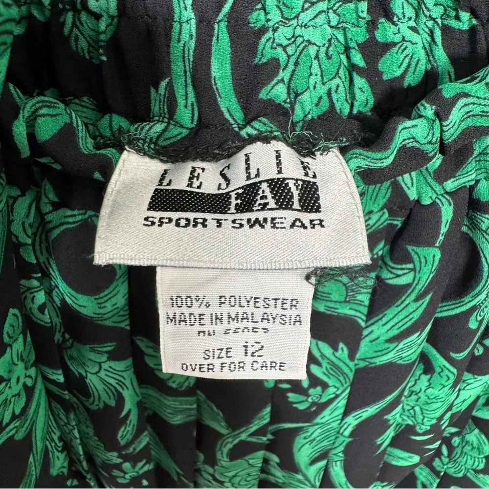 Vintage Leslie Fay Emerald Paisley Maxi Skirt Set with Long Sleeve Blouse